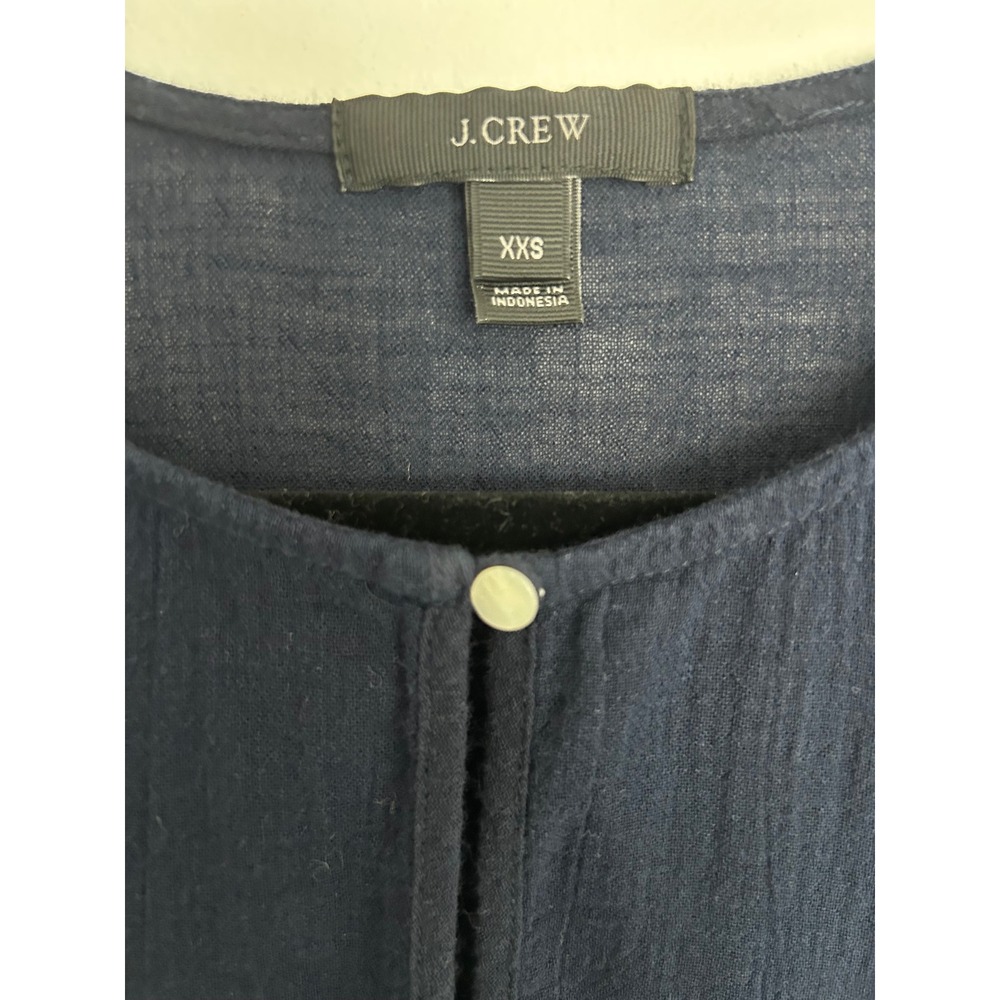 J.Crew Navy Blue Cotton Gauze Pom Pom Trim Keyhole Top XXS A2120 - Picture 2 of 10